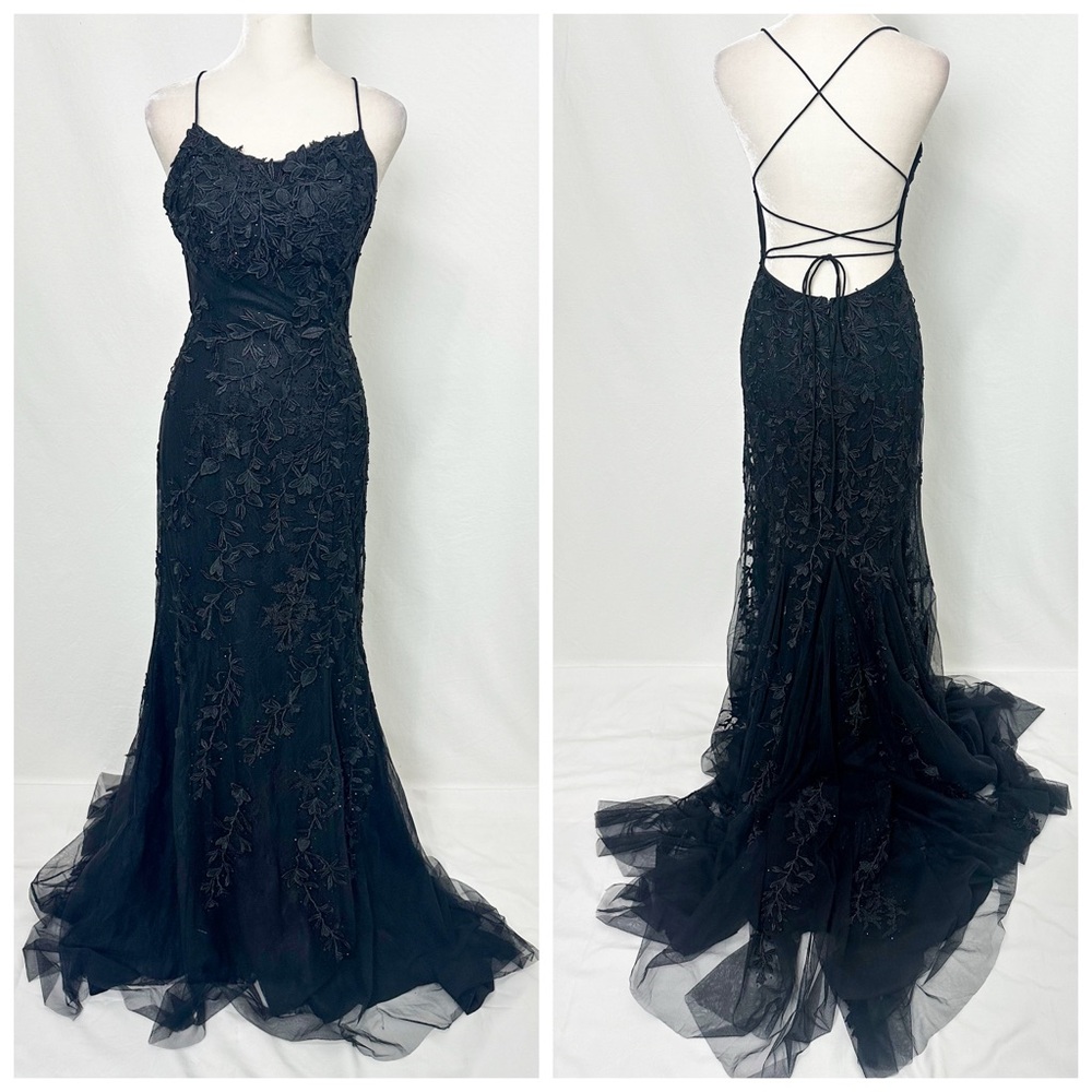 Sherri Hill Prom Dress Black Sequin Backless Mermaid Gown